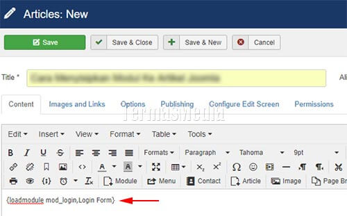 Menyisipkan modul ke dalam artikel Joomla