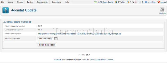 Menampilkan Update Ke Joomla Versi 3