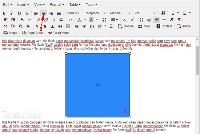 Menambahkan menyisipkan file flash swf di artikel Joomla
