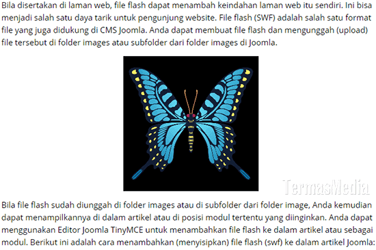 Menambahkan menyisipkan file flash swf di artikel Joomla