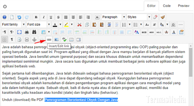 Menambahkan menyisipkan file PDF ke artike Joomla dengan editor JCE