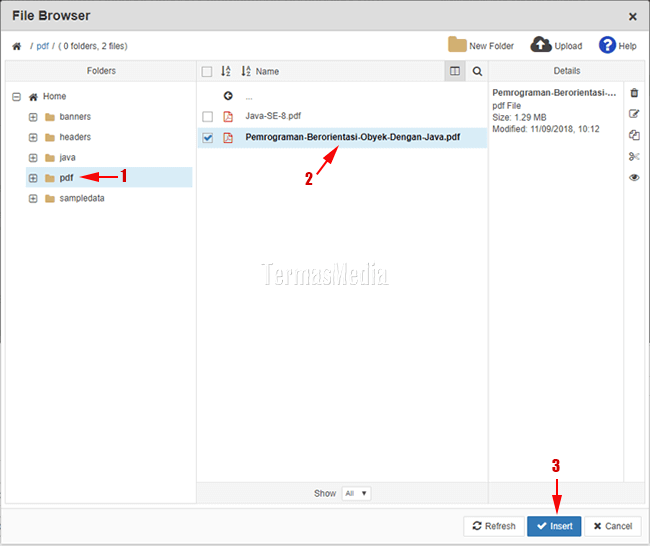 Menambahkan menyisipkan file PDF ke artike Joomla dengan editor JCE