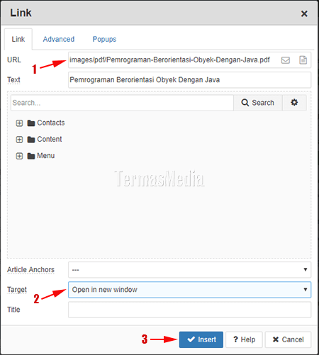Menambahkan menyisipkan file PDF ke artike Joomla dengan editor JCE