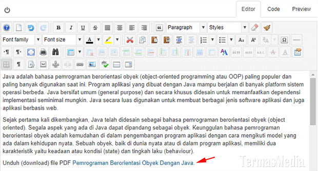 Menambahkan menyisipkan file PDF ke artike Joomla dengan editor JCE