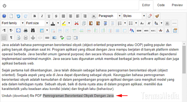 Menambahkan menyisipkan file PDF ke artike Joomla dengan editor JCE