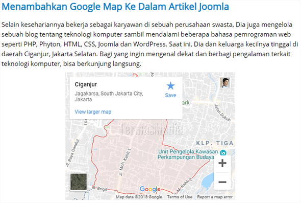 Menambahkan menyisipkan kode Google Maps ke artikel Joomla
