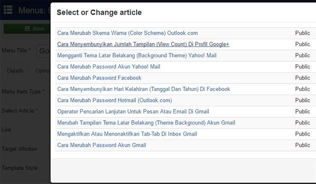 Menghubungkan menu item ke artikel tunggal di Joomla