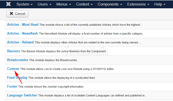Menambahkan menyisipkan kode iklan AdSense di blog Joomla