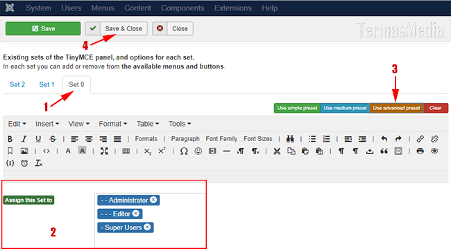 Mengubah fungsionalitas editor TinyMCE di CMS Joomla