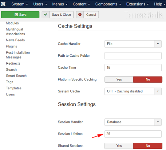 Merubah waktu sesi (session lifetime) di CMS Joomla