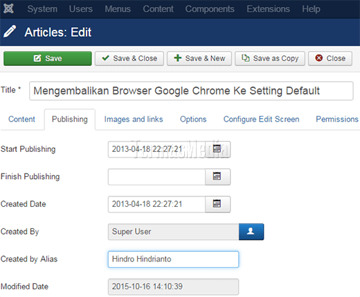 Mencantumkan nama alias penulis di artikel Joomla