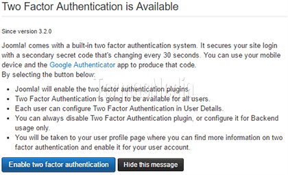 Post-Installation Messages di CMS Joomla