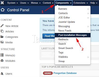 Post-Installation Messages di CMS Joomla