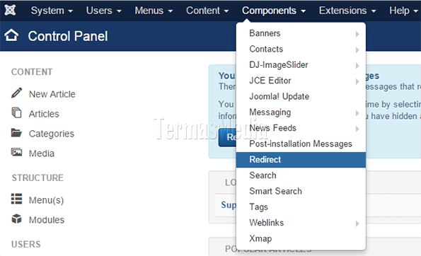 Menggunakan fitur Redirect di Joomla