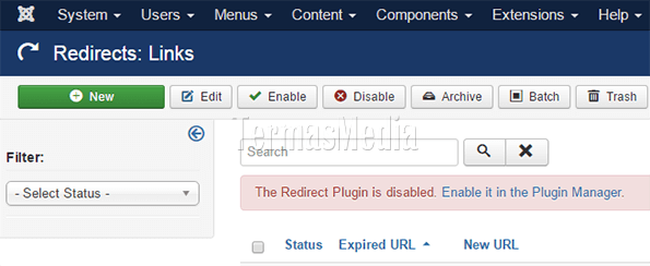 Menggunakan fitur Redirect di Joomla