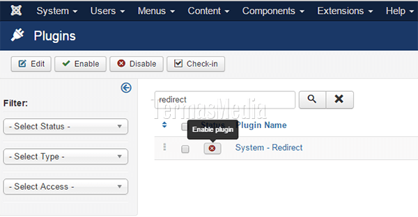 Menggunakan fitur Redirect di Joomla
