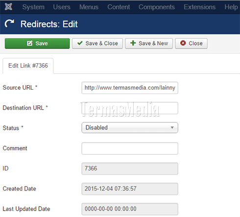 Menggunakan fitur Redirect di Joomla