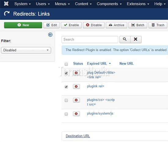 Menggunakan fitur Redirect di Joomla