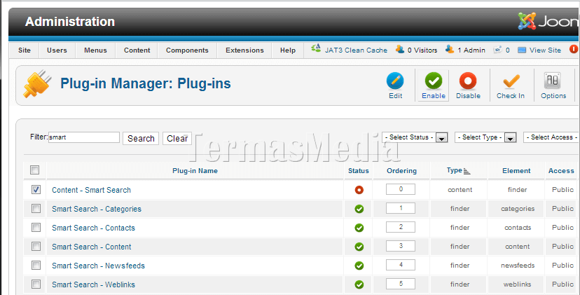 Mengaktifkan Smart Search di Joomla
