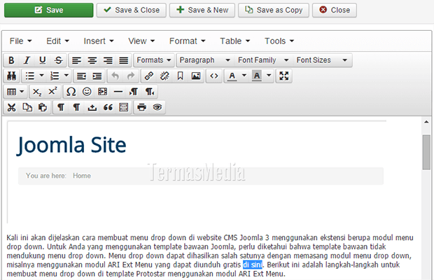 Menambahkan tautan eksternal (external link) di artikel Joomla