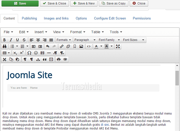 Menambahkan tautan eksternal (external link) di artikel Joomla