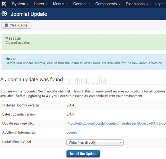 Memperbarui versi Joomla