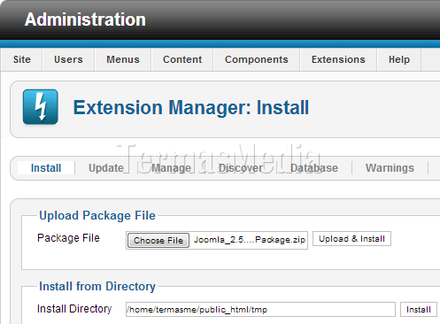 Update versi Joomla dengan mengunggah (upload) file paket