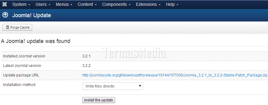 Memperbarui (update) seri rilis yang sama Joomla