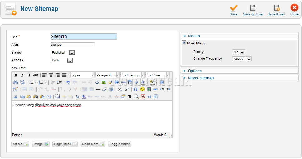 Membuat peta situs (sitemap) situs Joomla dengan Xmap