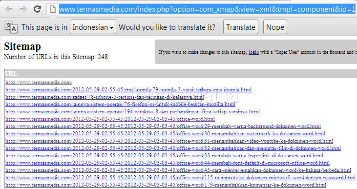 Membuat peta situs (sitemap) situs Joomla dengan Xmap