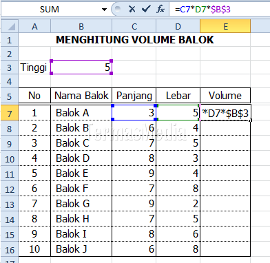 Menggunakan referensi sel absolut (absolute cell reference) di Excel