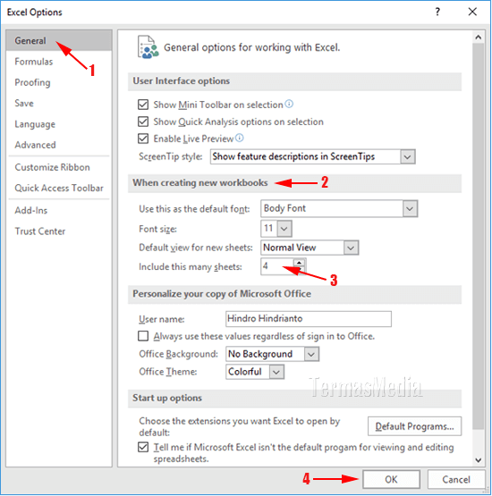 Mengubah jumlah worksheet yang ditampilkan di workbook Excel