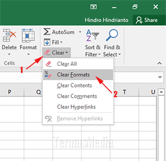 Menghapus pemformatan sel (cell) di Excel dengan cepat