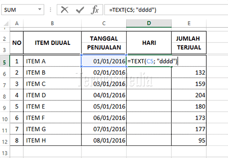 Mengkonversi mengubah tanggal ke nama hari di Micrsoft Excel