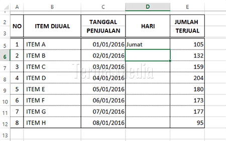 Mengkonversi mengubah tanggal ke nama hari di Micrsoft Excel