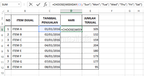 Mengkonversi mengubah tanggal ke nama hari di Micrsoft Excel