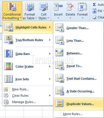 Menemukan data duplikat dengan pemformatan bersyarat di Excel