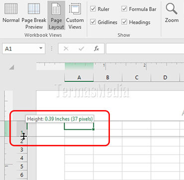 Mengubah unit ukuran tinggi baris dan lebar kolom excel ke inci, setimeter atau milimeter