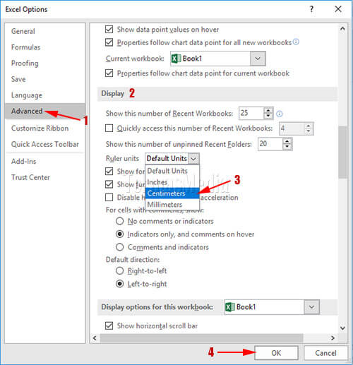 Mengubah unit ukuran tinggi baris dan lebar kolom excel ke inci, setimeter atau milimeter