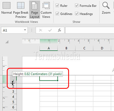 Mengubah unit ukuran tinggi baris dan lebar kolom excel ke inci, setimeter atau milimeter