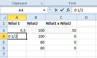Memasukkan dan menampilkan nilai pecahan di Sel (Cell) Excel