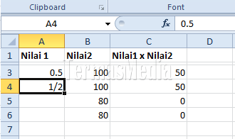 Memasukkan dan menampilkan nilai pecahan di Sel (Cell) Excel