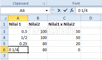 Memasukkan dan menampilkan nilai pecahan di Sel (Cell) Excel