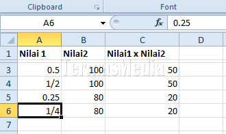 Memasukkan dan menampilkan nilai pecahan di Sel (Cell) Excel