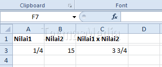 Memasukkan dan menampilkan nilai pecahan di Sel (Cell) Excel