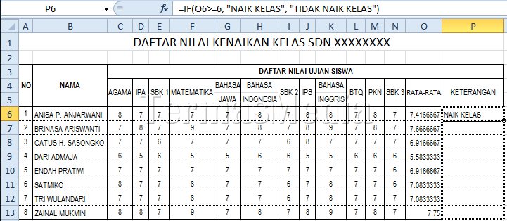 Menggunakan fungsi if di excel