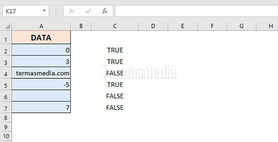 Fungsi ISNUMBER() Microsoft Excel