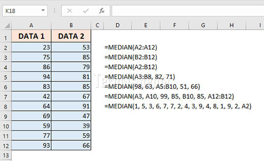 Contoh menggunakan fungsi MEDIAN() Microsoft Excel
