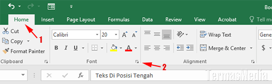 Meletakkan teks di tengah tanpa menggabungkan sel Excel