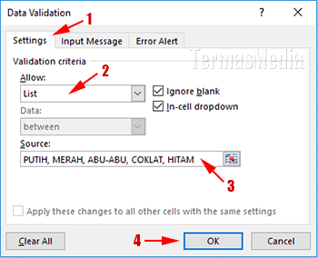 Membuat daftar tarik turun (drop-down list) di Microsoft Excel